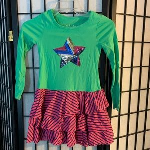 fabKids sequin star dress girls 6/7 green pink